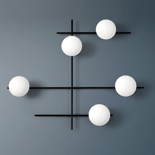 Applique murale Mikado en verre, noir et blanc, 5 lumières, hauteur 120 cm