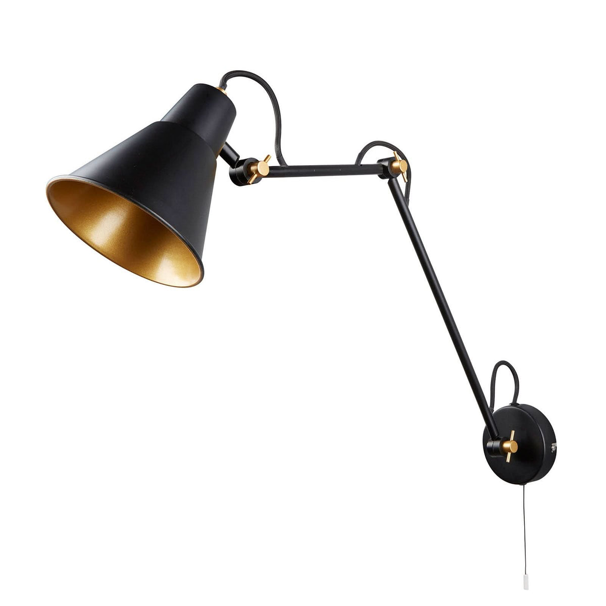 Applique murale 7403 en tissu, noir et doré, hauteur 50 cm
