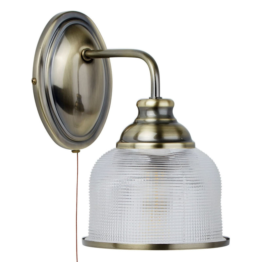 Applique murale Bistro II en métal, laiton ancien et transparent satiné, hauteur 24,5 cm