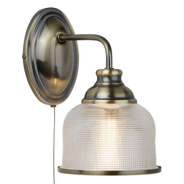 Applique murale Bistro II en métal, laiton ancien et transparent satiné, hauteur 24,5 cm