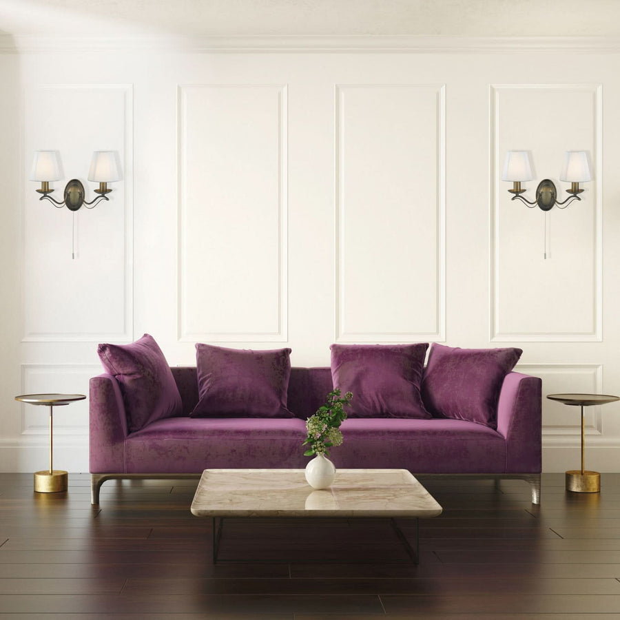 Applique murale Andretti en tissu, laiton et crème, 2 lumières, hauteur 26 cm