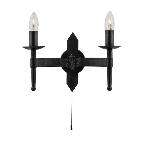 Applique murale Cartwheel II en métal, noir, 2 lumières, hauteur 21,5 cm