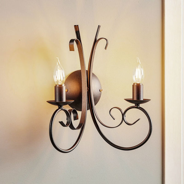 Applique murale Pompei en métal, noir, 2 lumières, hauteur 38 cm