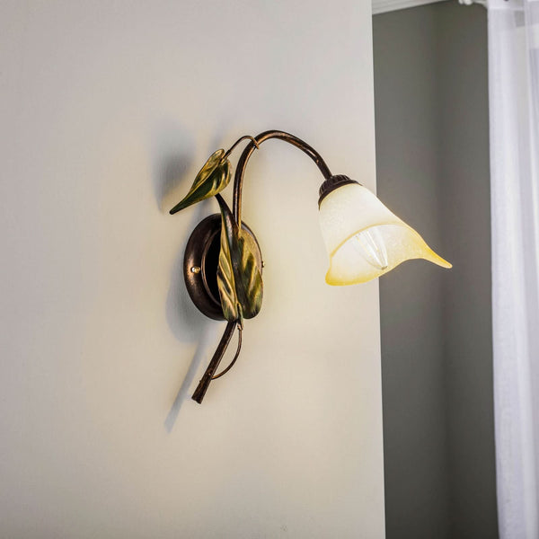 Applique murale Miranda en verre, bronze et vert, hauteur 35 cm