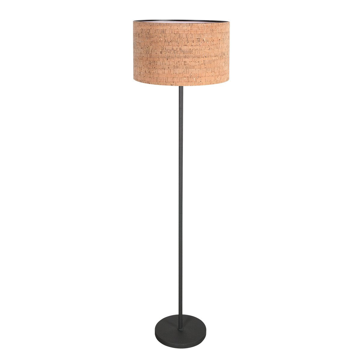 Lampadaire Noor noir, abat-jour en liège Ø30 cm