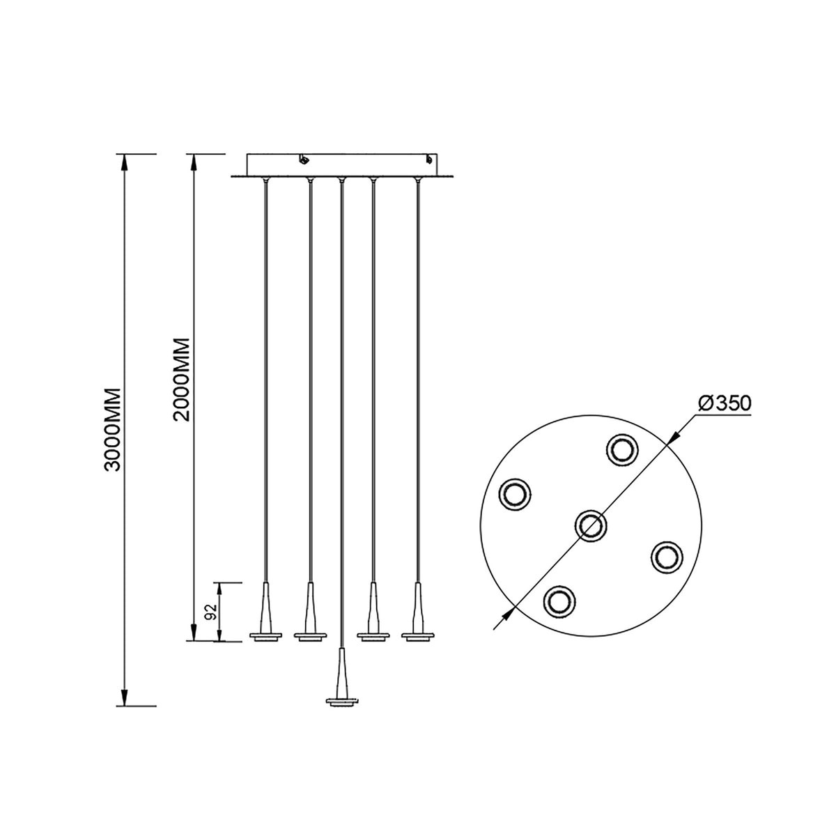 Suspension LED Andromeda dorée, Ø 35 cm