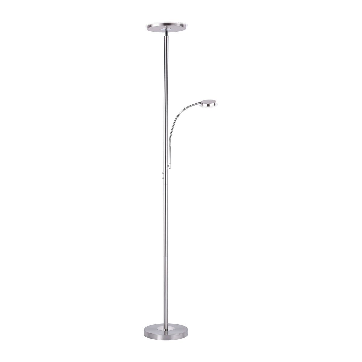 Vue de face sur fond blanc, pied rond et bras flexible orientable