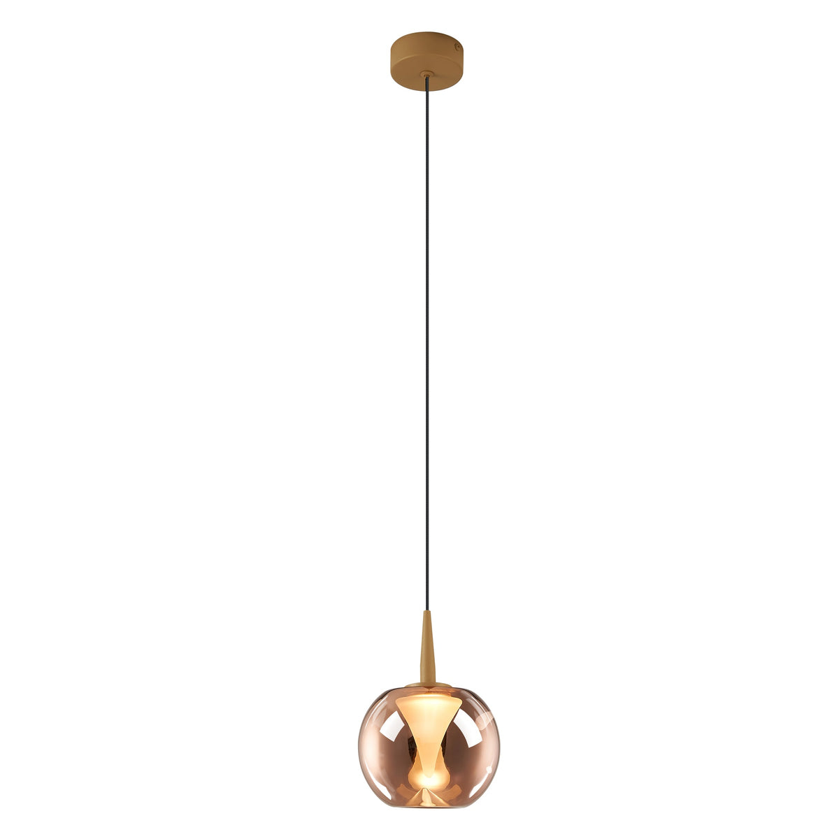 Suspension LED Andromeda dorée, verre cuivré