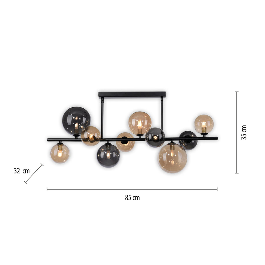Plafonnier Popsicle 10 lumières fumé et ambré, verre