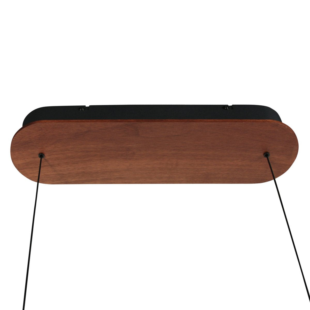 Détail du support plafond ovale en bois avec les deux points d'attache.