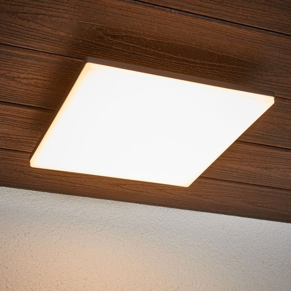 Plafonnier d'extérieur LED Henni en aluminium, gris foncé et blanc, hauteur 4,8 cm, IP65, 3000 K, 15 W