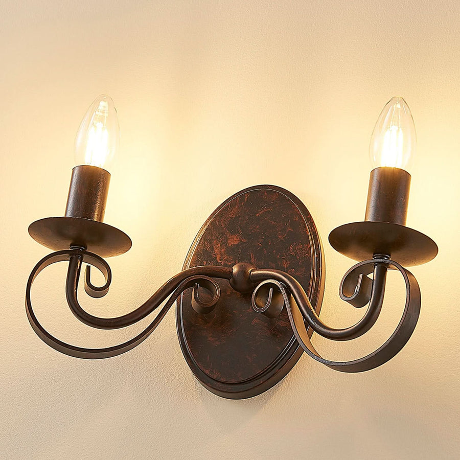 Applique murale Caleb en métal, rouille, 2 lumières, hauteur 17,8 cm