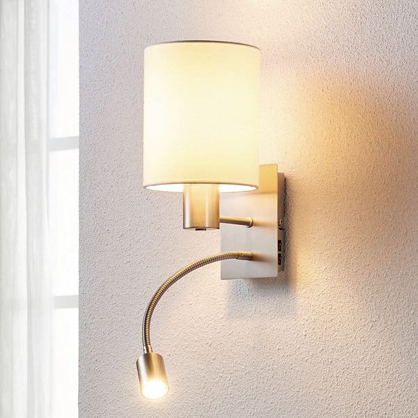 Applique murale Shajan en tissu, nickel mat et blanc, hauteur 29 cm