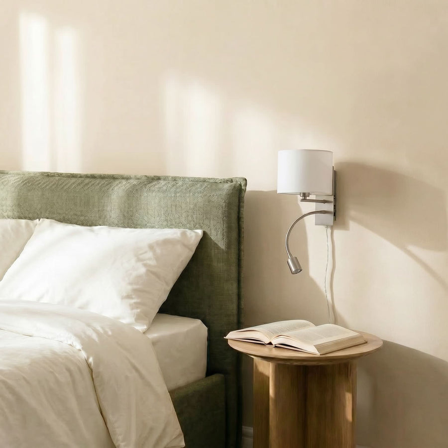 Applique murale Florens en tissu, blanc et nickel mat, hauteur 23,5 cm