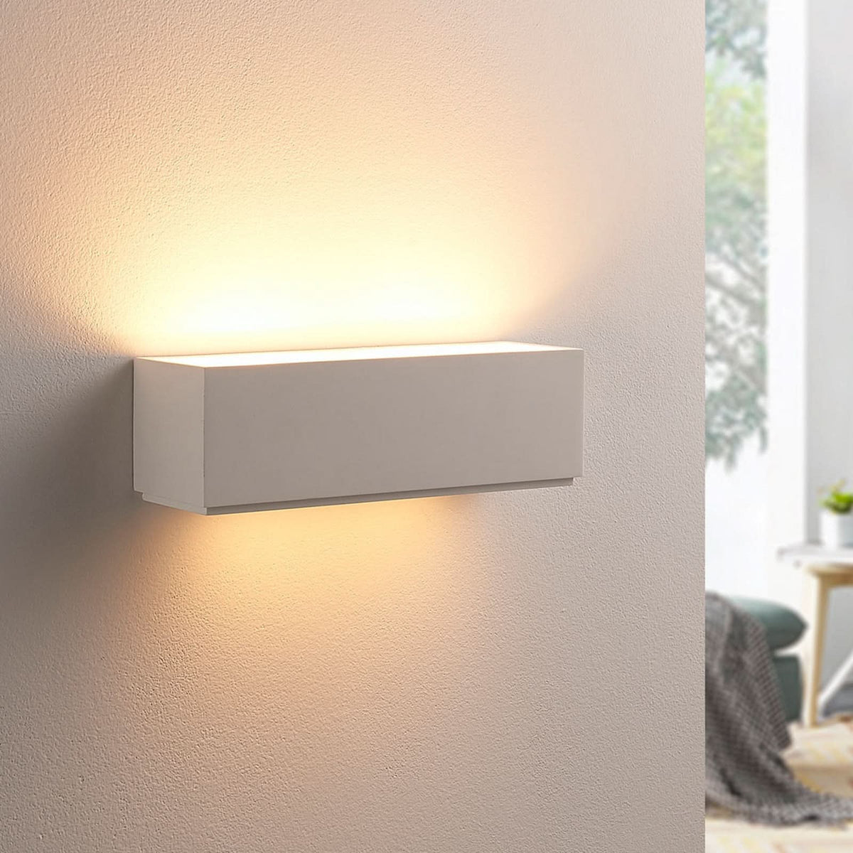 Applique murale Lidby Benno en plâtre, blanc, 2 lumières, hauteur 9 cm