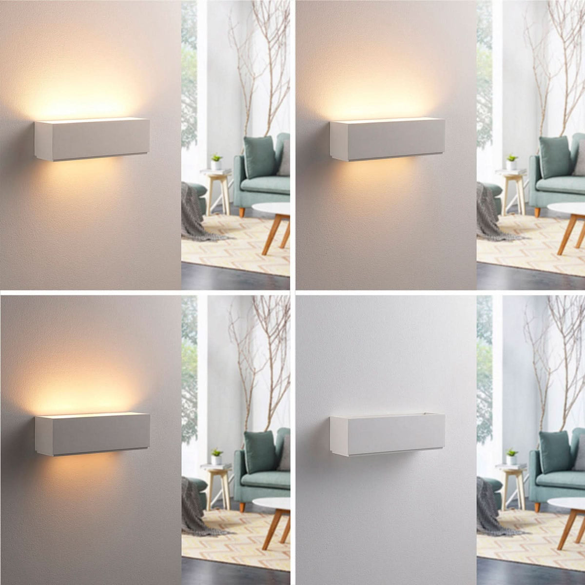 Applique murale Lidby Benno en plâtre, blanc, 2 lumières, hauteur 9 cm
