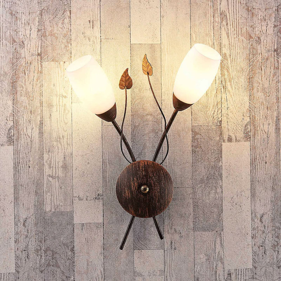 Applique murale Stefania en verre, noir doré brossé et blanc, 2 lumières, hauteur 42,5 cm