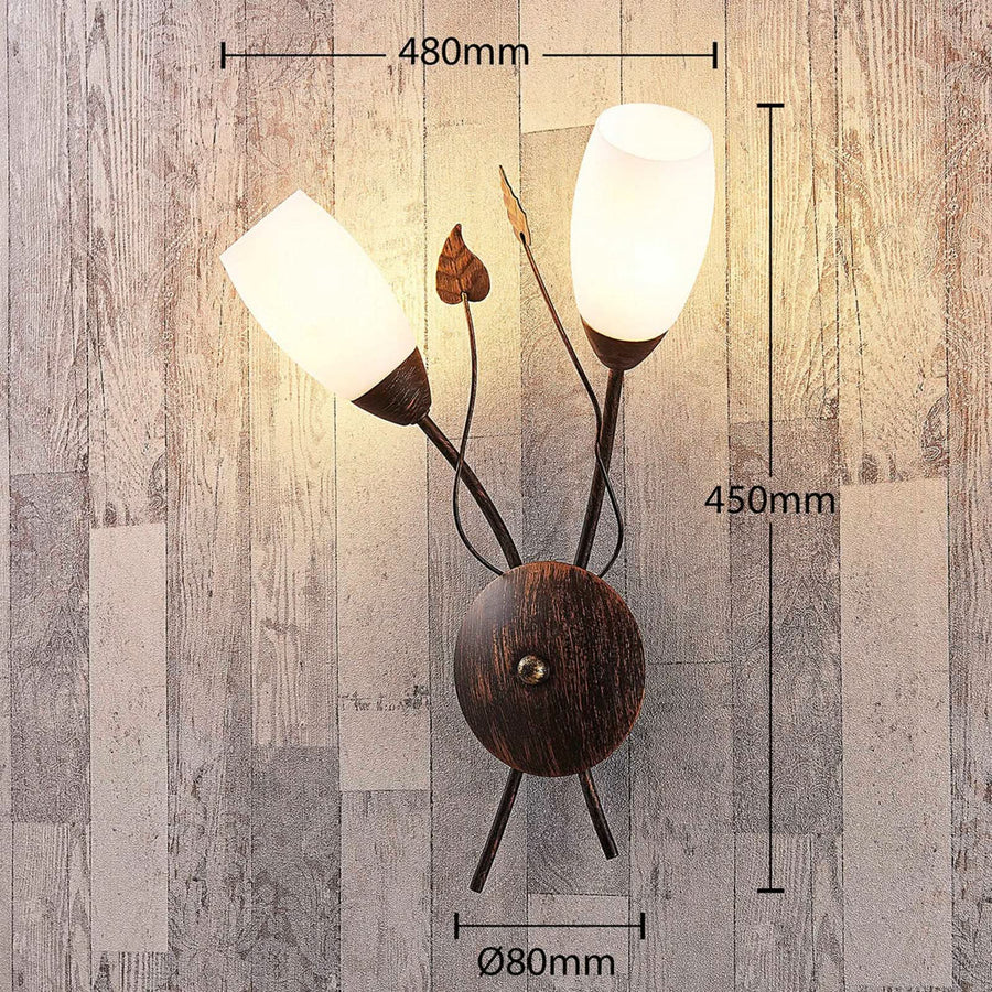Applique murale Stefania en verre, noir doré brossé et blanc, 2 lumières, hauteur 42,5 cm