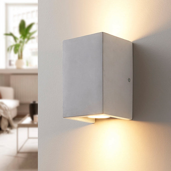 Applique murale Gerda en béton, gris clair, 2 lumières, hauteur 15 cm
