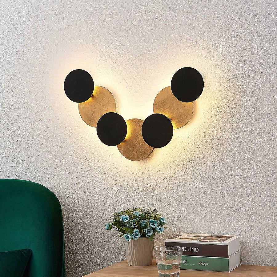 Applique murale LED Grazyna en métal, noir et doré, hauteur 5 cm