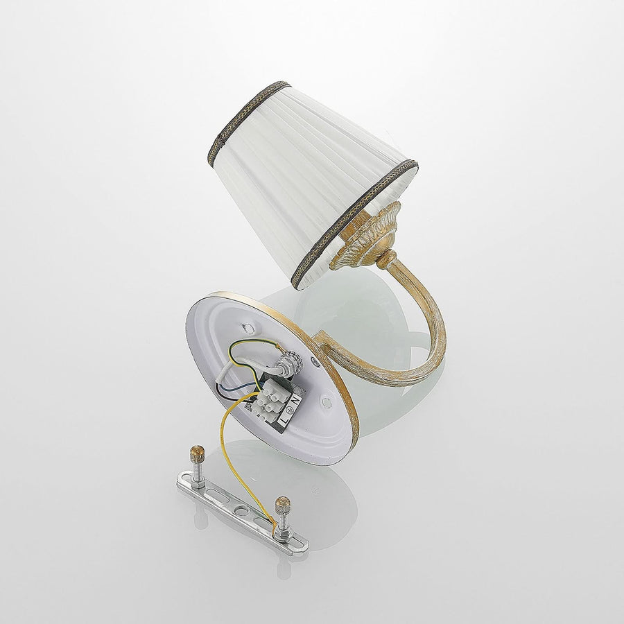 Applique murale Lumiel en tissu, crème et laiton ancien, hauteur 27 cm