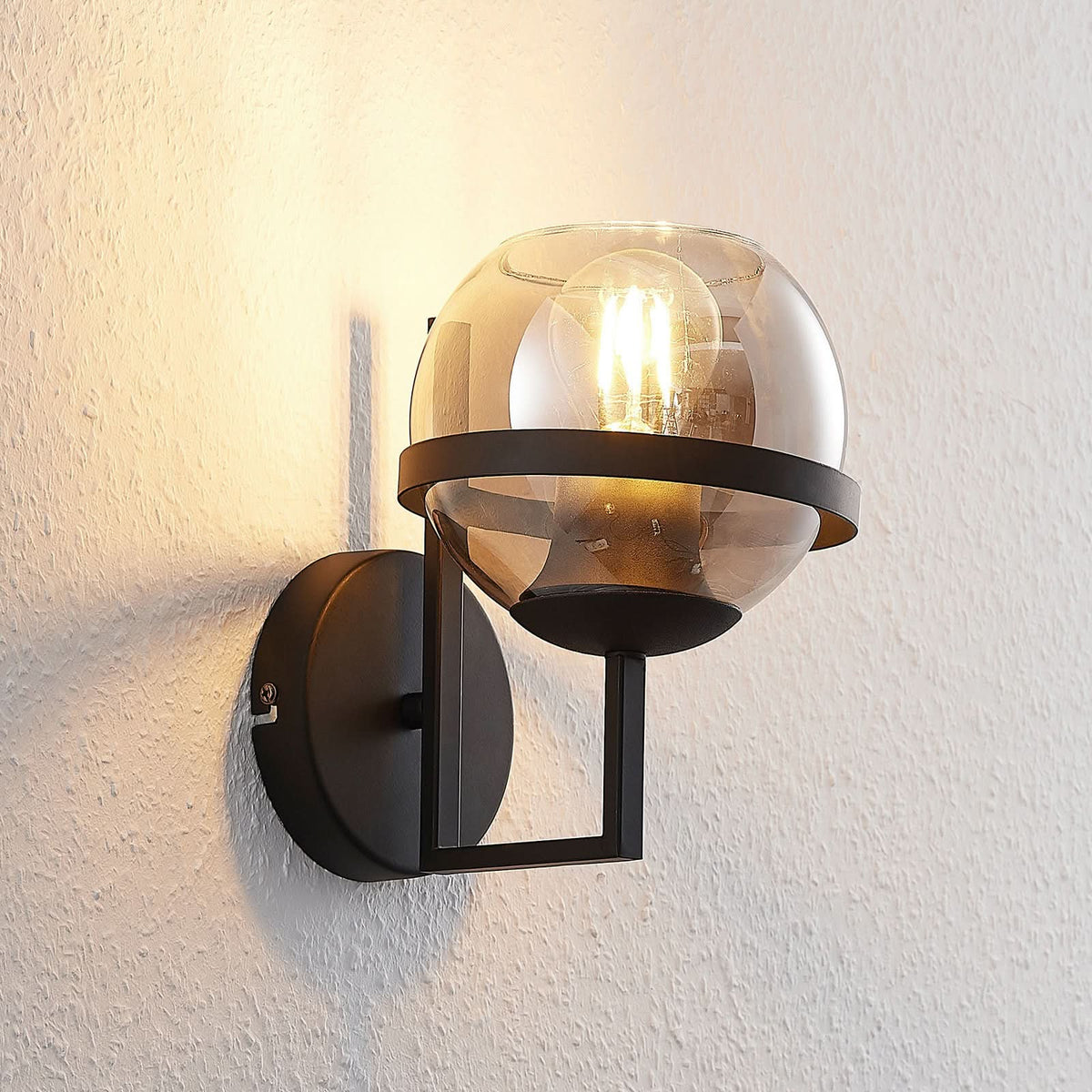 Applique murale Marinka en verre, gris fumée transparent et noir, hauteur 19,7 cm