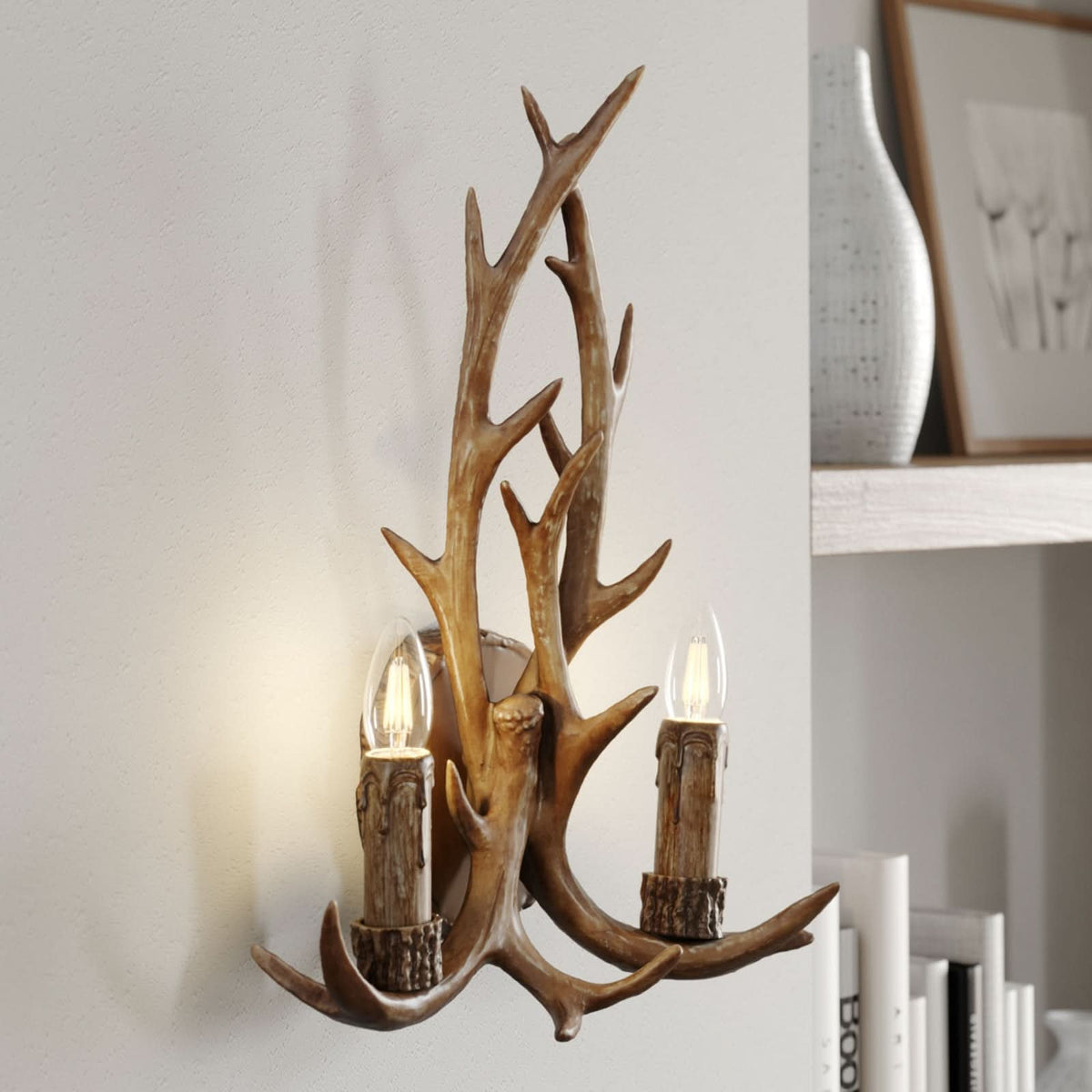 Applique murale en acier, marron, 2 lumières, hauteur 47 cm
