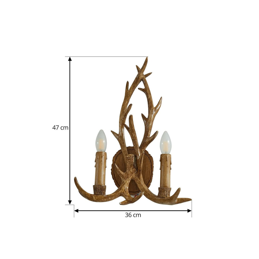 Applique murale en acier, marron, 2 lumières, hauteur 47 cm