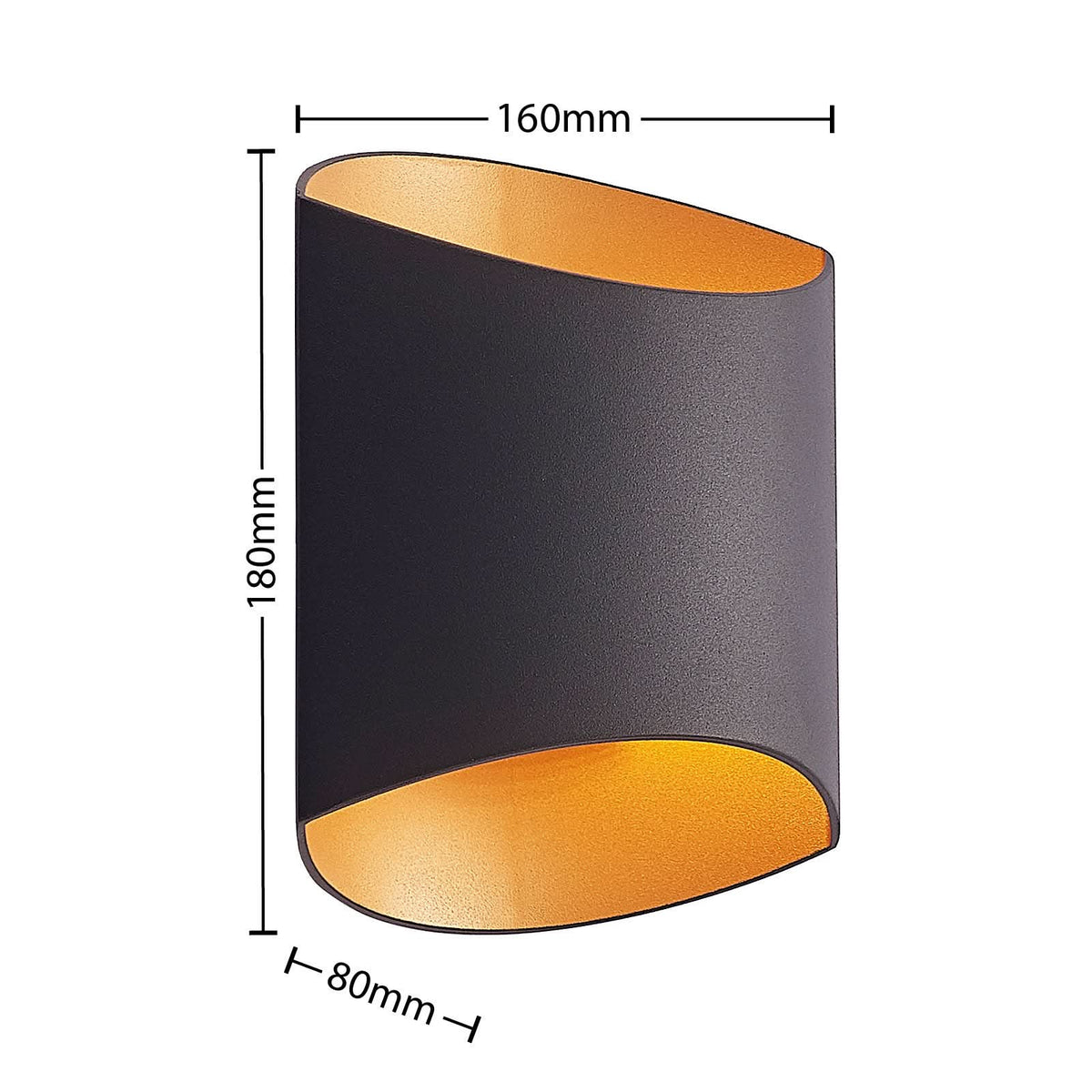 Applique murale Vilja en aluminium, noir et doré, hauteur 18 cm