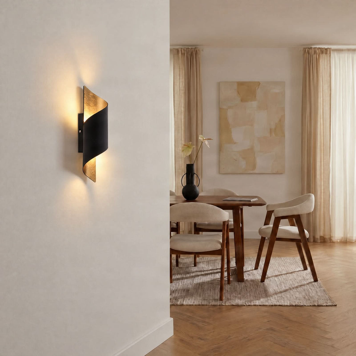 Applique murale Desirio en métal, noir et doré, hauteur 35 cm