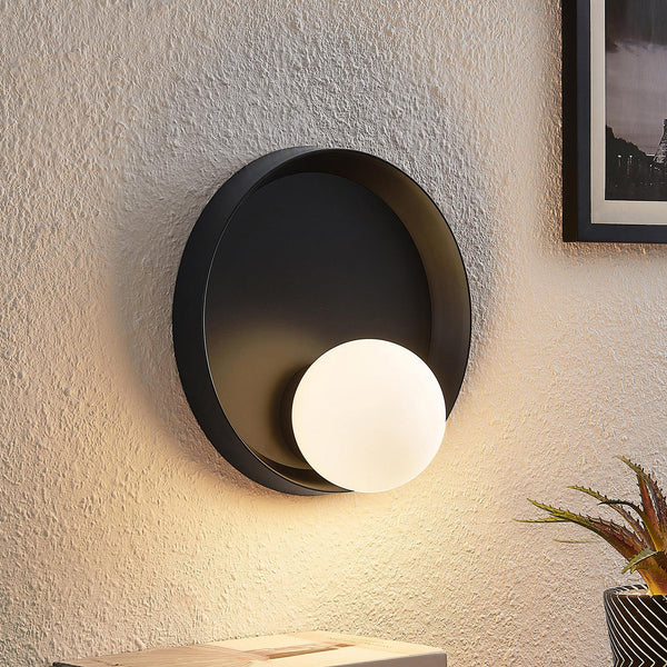 Applique murale Andelina en verre, noir mat et blanc, Ø 30 cm