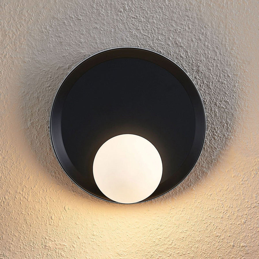 Applique murale Andelina en verre, noir mat et blanc, Ø 30 cm