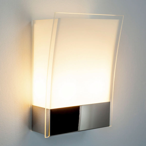 Applique murale Malthe en verre, blanc satiné et chromé, 2 lumières, hauteur 26,5 cm