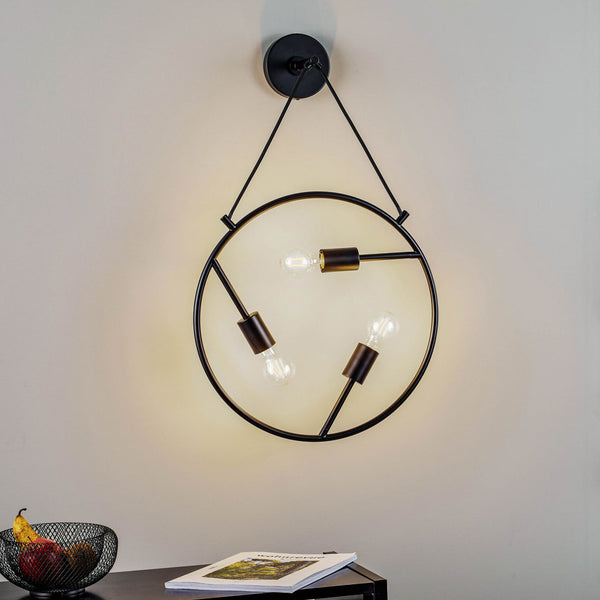 Applique murale Linnard en acier, noir, 3 lumières, Ø 45 cm
