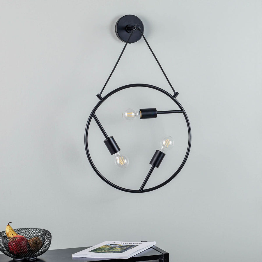 Applique murale Linnard en acier, noir, 3 lumières, Ø 45 cm