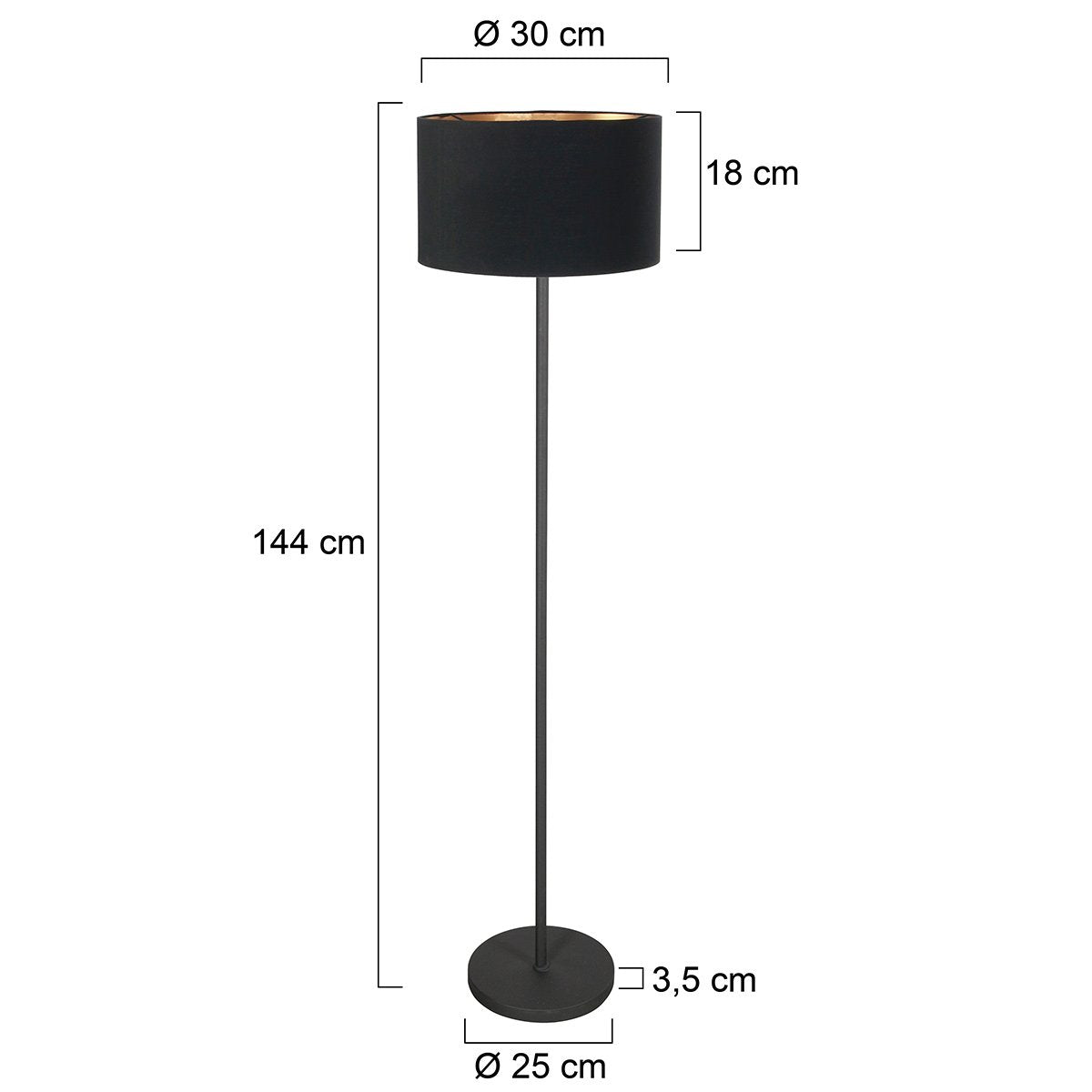 Lampadaire Noor noir, abat-jour en liège Ø30 cm