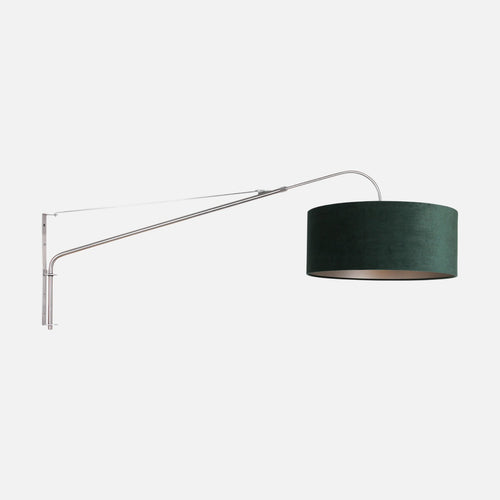 Applique murale abat-jour vert velours, grand bras déporté acier Ø 50 cm | Verel