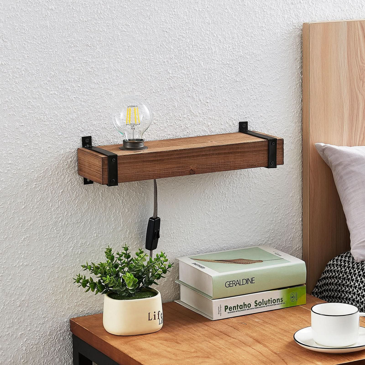 Applique murale Sverina en bois, marron et noir, hauteur 10 cm