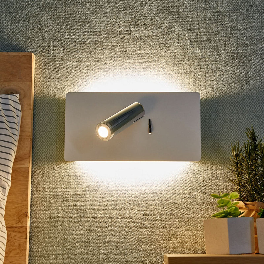 Applique murale LED Elske en métal, blanc et chromé, 2 lumières, hauteur 12 cm