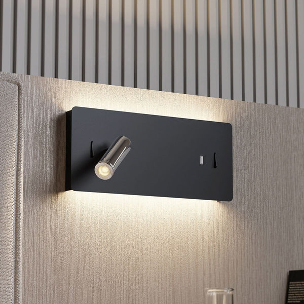 Applique murale LED Kimo en aluminium, noir et chromé, 2 lumières, hauteur 14 cm