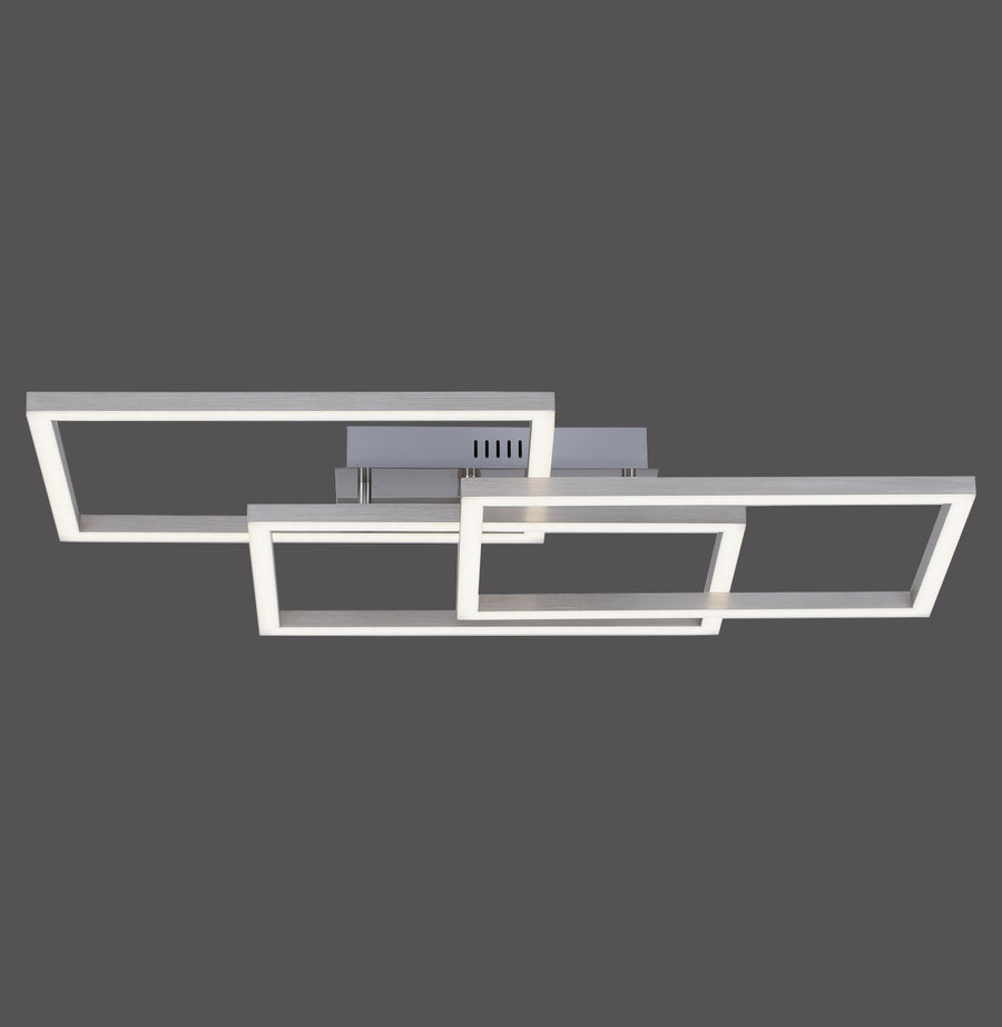 Vue de face du plafonnier à trois cadres rectangulaires imbriqués sur fond gris