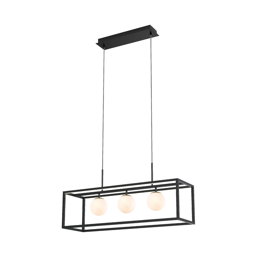 Vue de face du luminaire suspendu avec sa platine de fixation et ses câbles