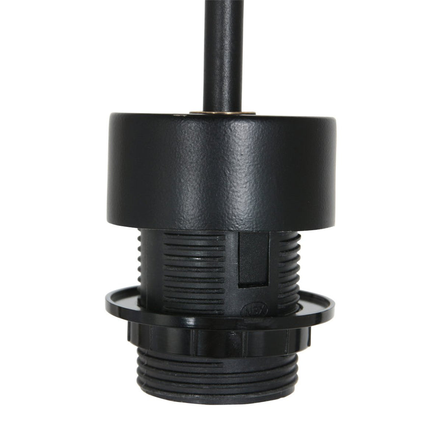 Détail du raccord noir fileté reliant le câble à l'abat-jour