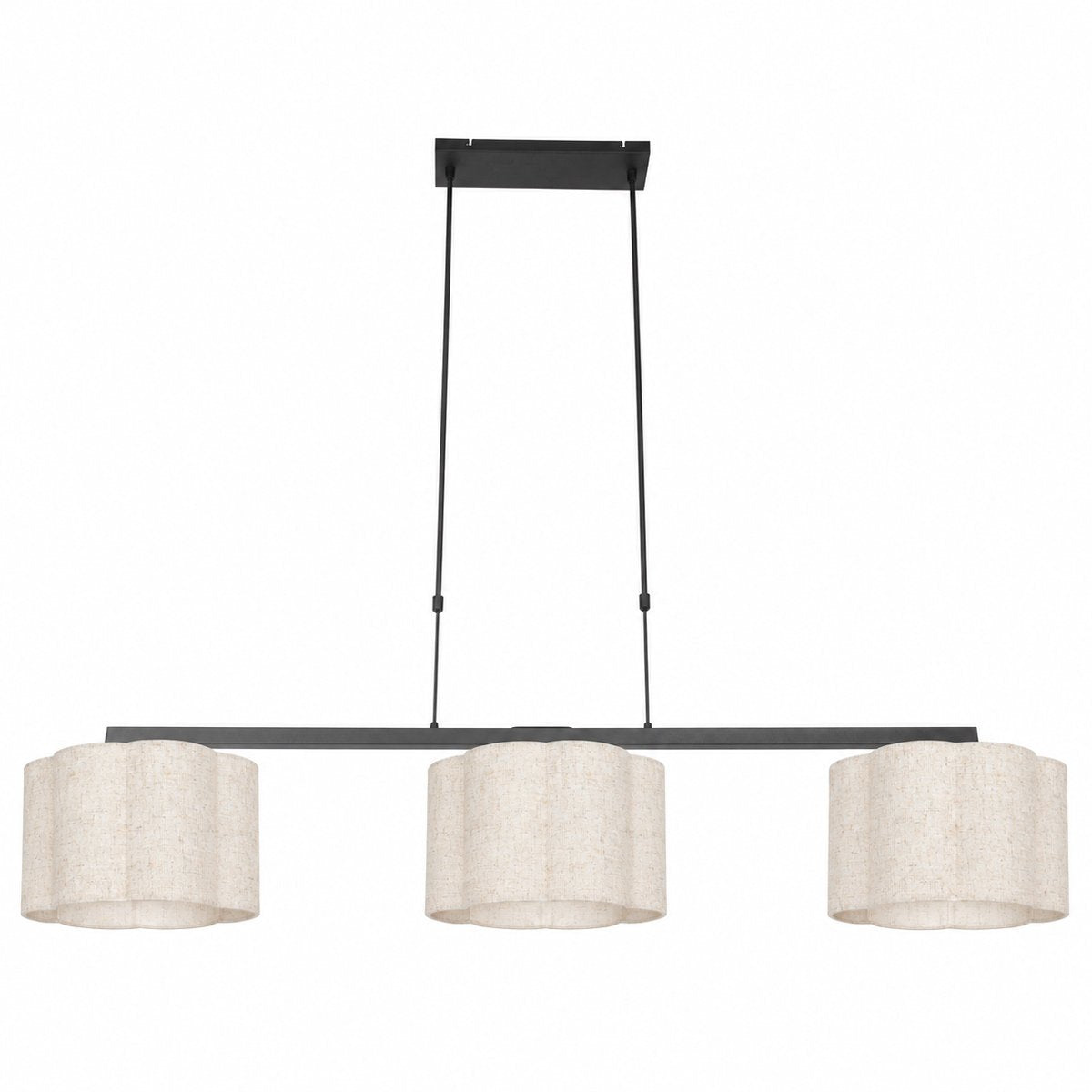 Suspension luminaire FloraWave noir, 3 lumières, abat-jour crème clair Ø30 cm