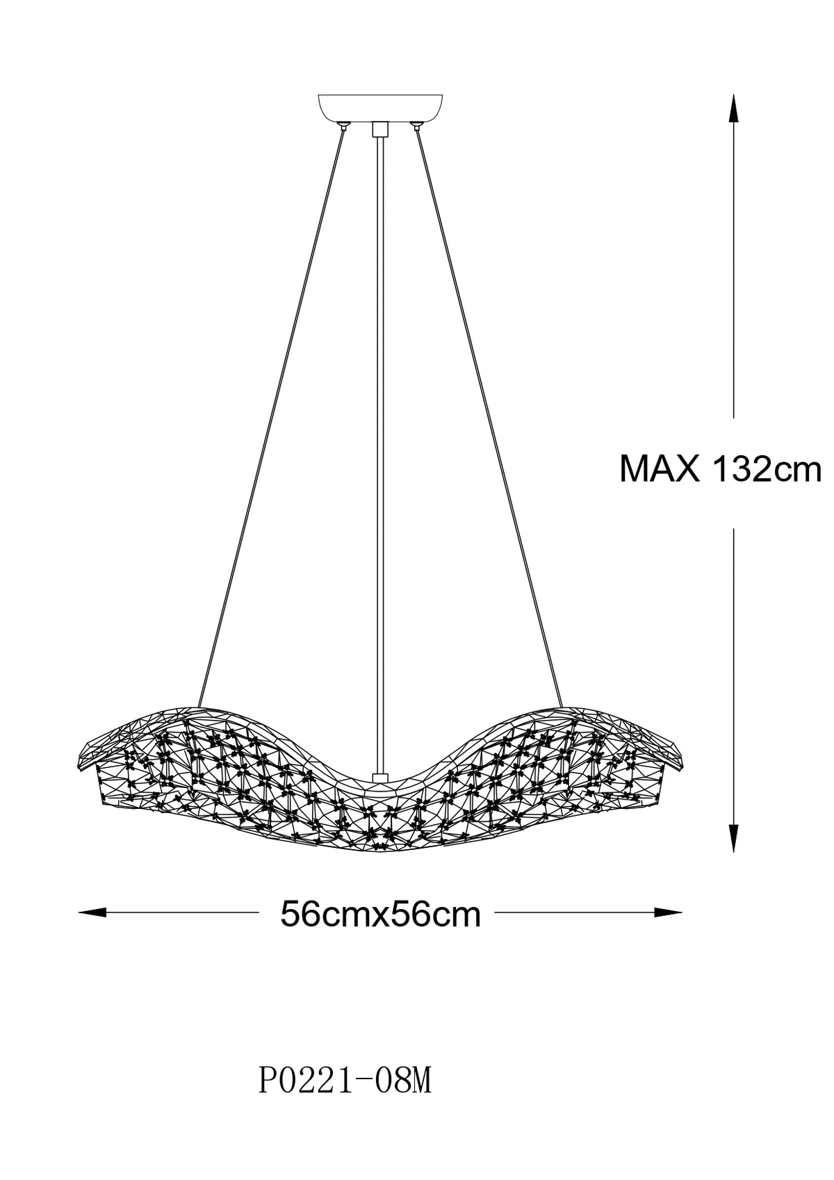 Suspension Tiara 8 lumières dorée, cristal