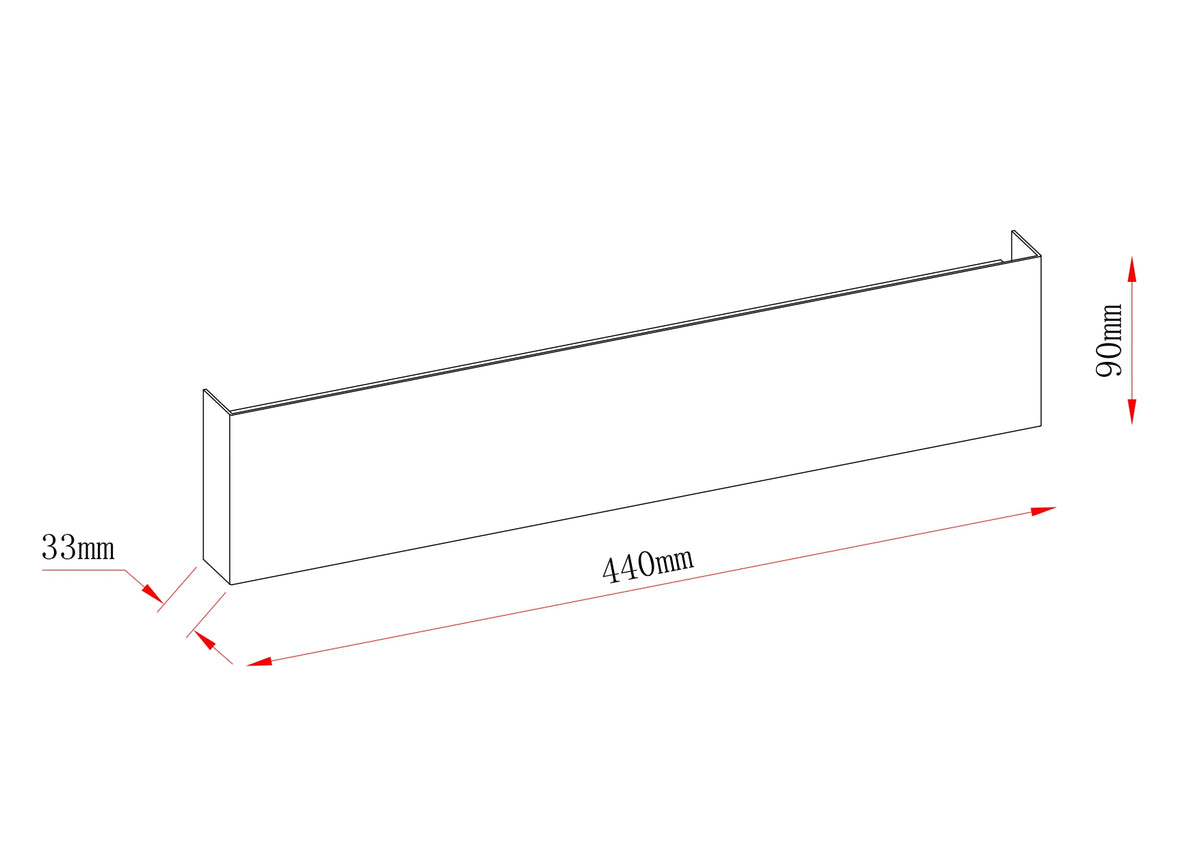 Schéma coté montrant les dimensions 440 mm, 90 mm et 33 mm