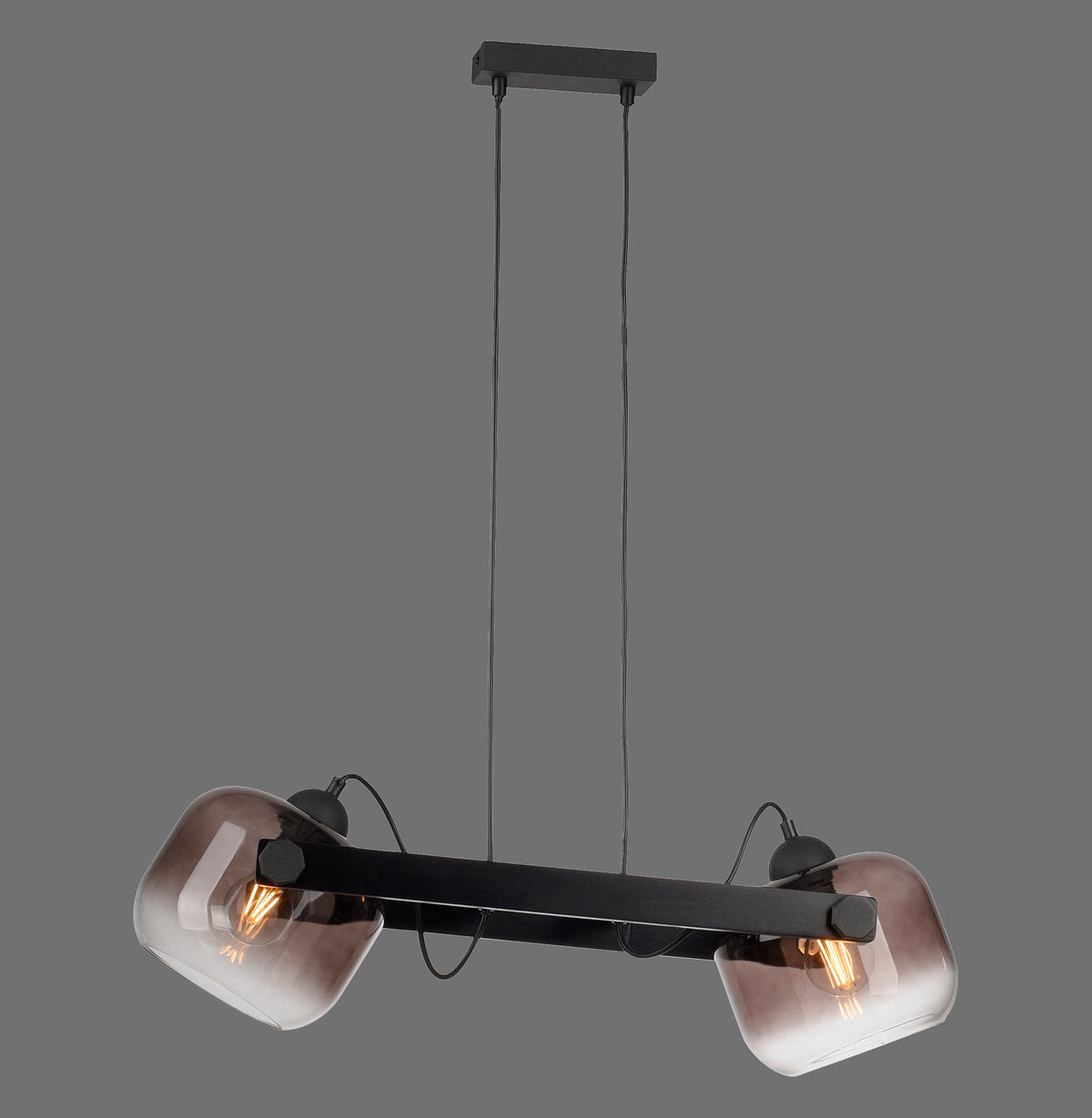 Suspension noire sur fond gris, deux têtes en verre fumé orientables