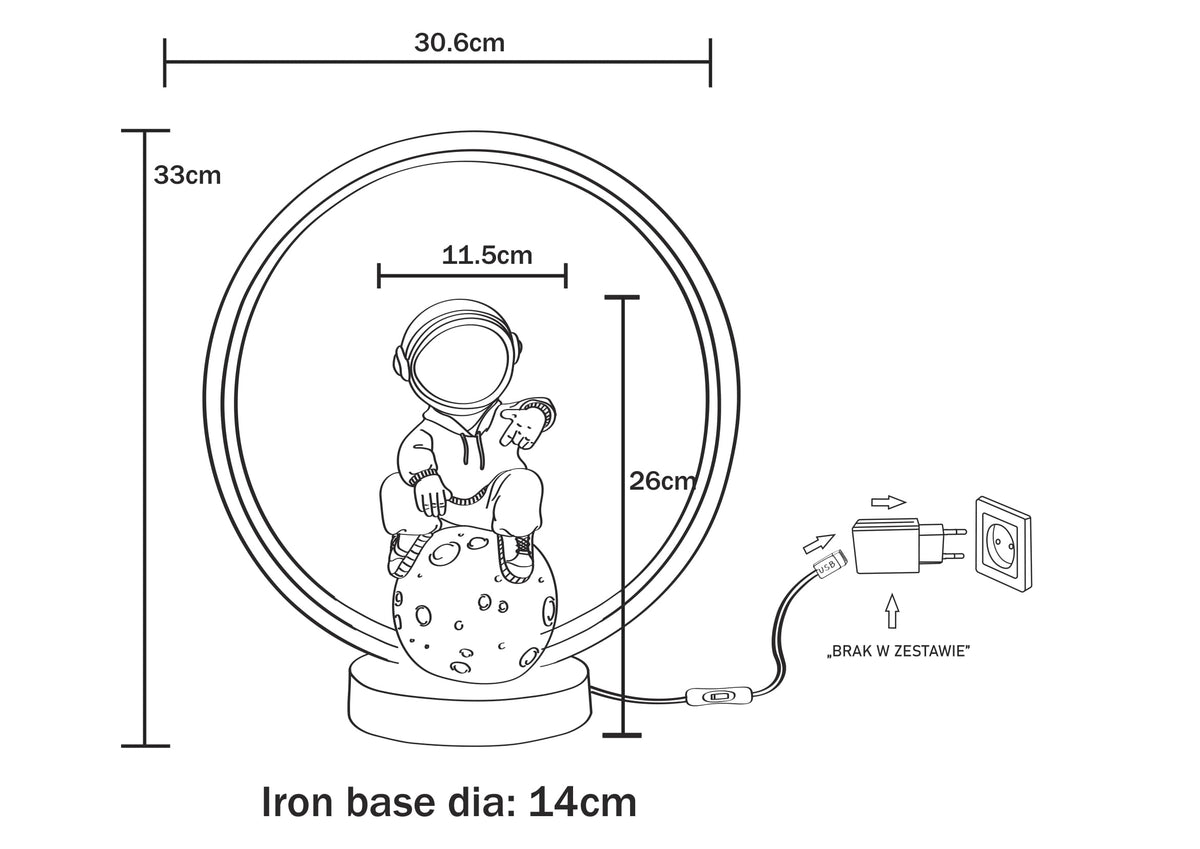Schéma de dimensions d'une variante astronaute : 30,6 cm sur 33 cm