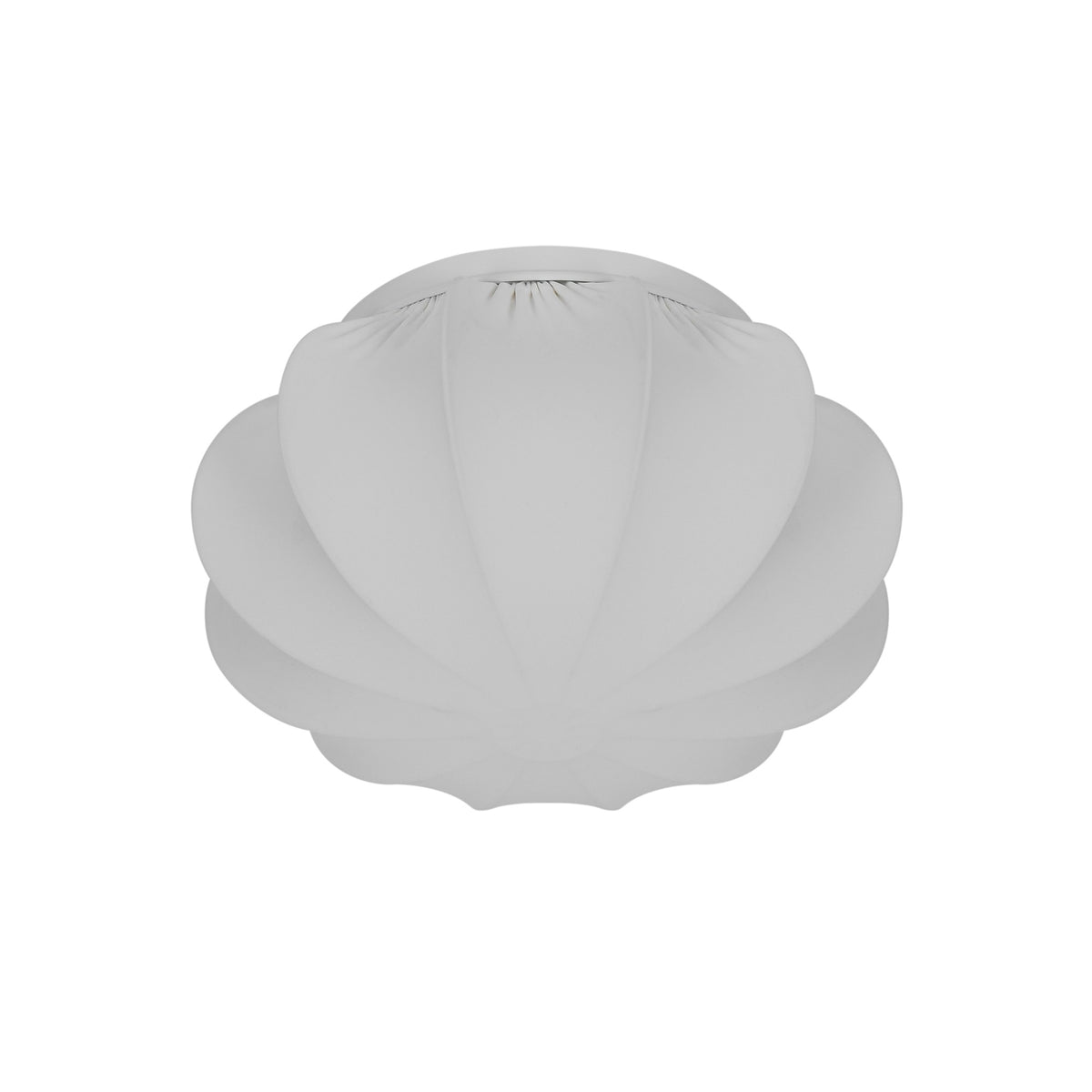 Vue de face du plafonnier éteint avec abat-jour blanc en tissu plissé.