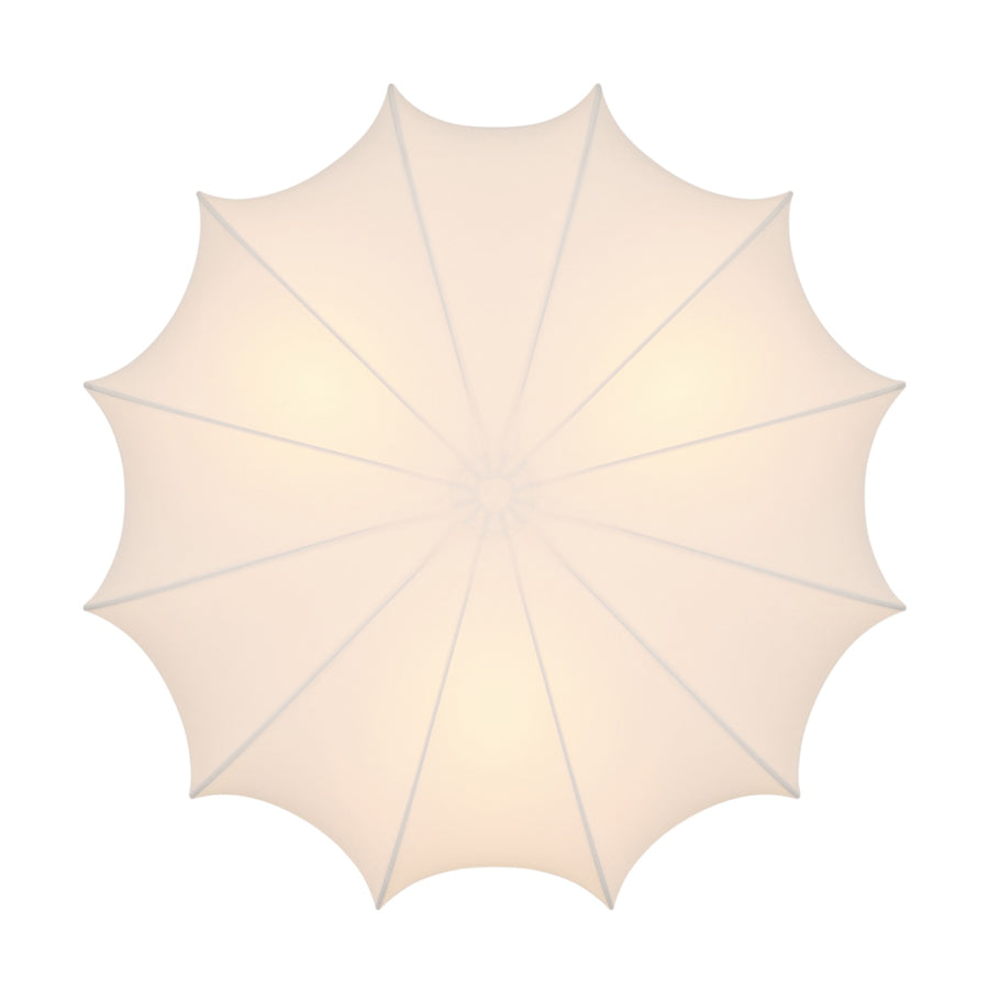 Vue de dessus du diffuseur blanc, plis rayonnants formant une corolle festonnée
